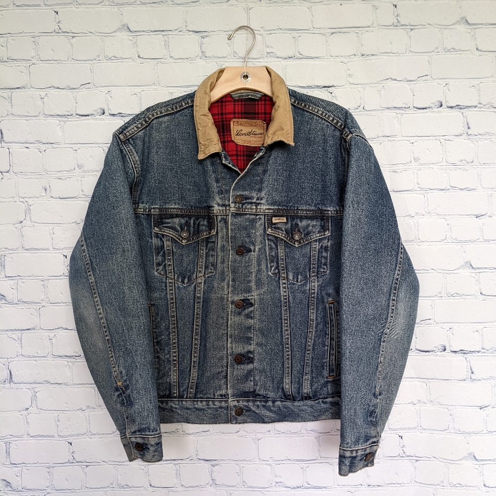 Vintage Levi Strauss Signature Blanket Lined Quilted Denim Jacket Red Plaid